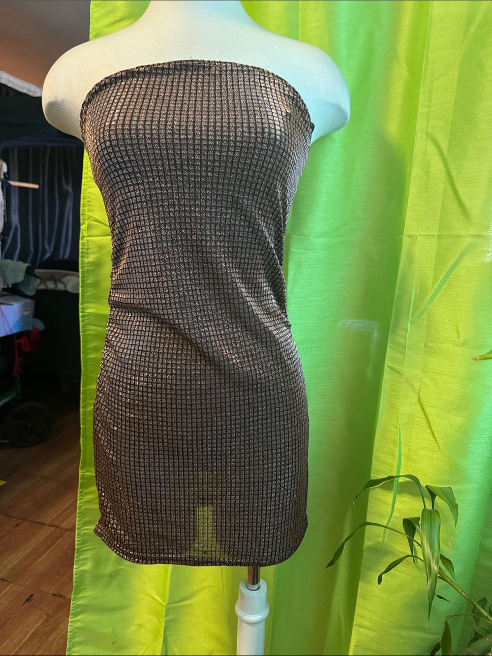 Strapless Shimmer Mini Dress - Black/Copper